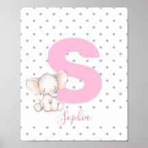 Elephant Personalised Name Nursery Girl Baby