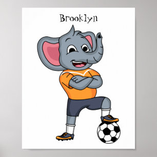 Poster Elephant soccer player cartoon illustration