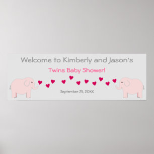 Póster Elephant Theme Twin Girls - Banner de Chá de frald