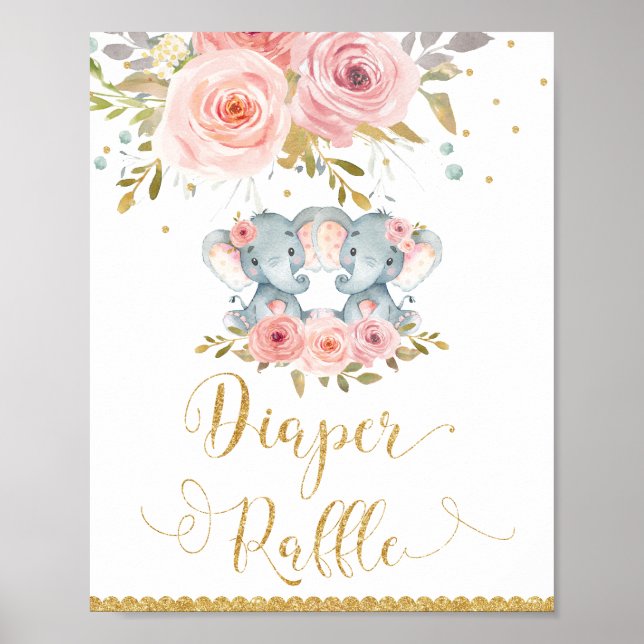 Poster Elephant Twin Girls - Sinal de Chá de fraldas Fral (Frente)