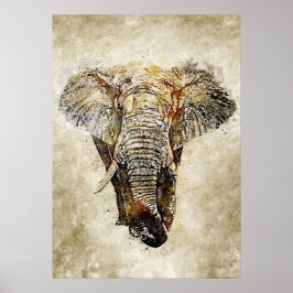 Poster Elephant Vintage Watercolor Art