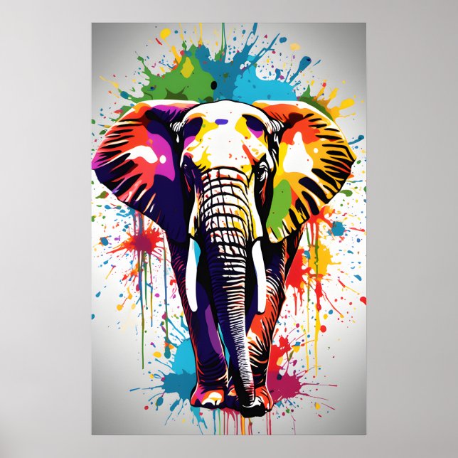 Poster Elephant Wall Art, Animal Willife Splatter Art (Frente)