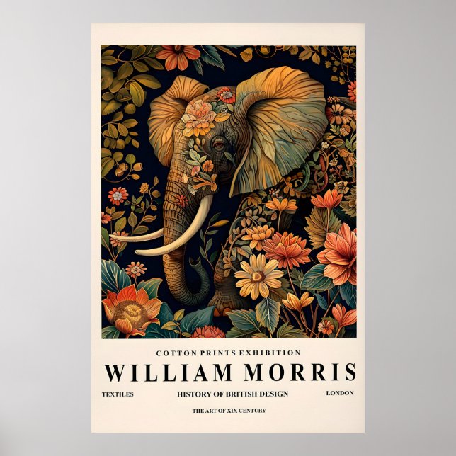 Poster Elephant wall art, William Morris print, Dark (Frente)