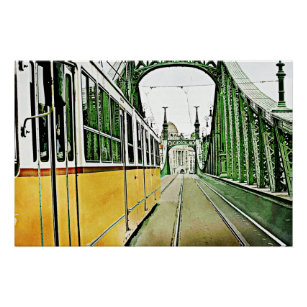 Póster elétrico amarelo na ponte Liberty - Budaoest