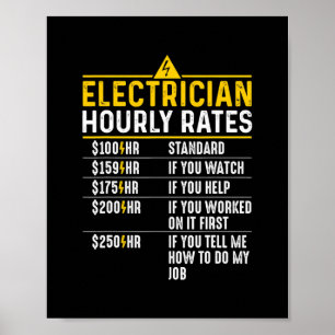 Poster Elétrico Engraçado Taxas Horárias Lineman Gift por