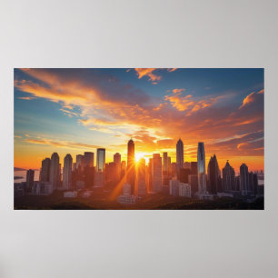 Poster Elevação da Cidade Skyline Sunrise