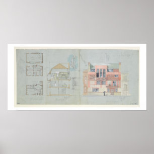 Poster Elevação frontal e Seção para Casa e Estúdio f