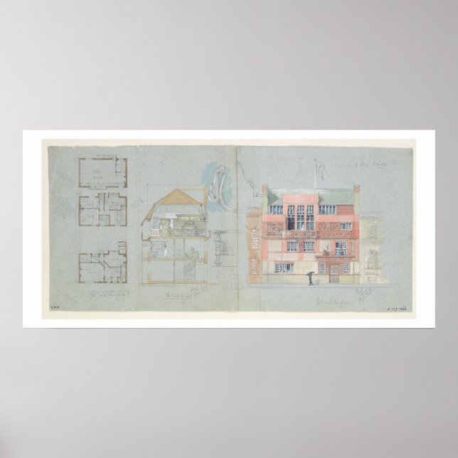 Poster Elevação frontal e Seção para Casa e Estúdio f (Frente)