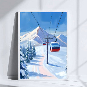 Poster Elevador de Esqui Gôndola de Montanha de Neve Aq