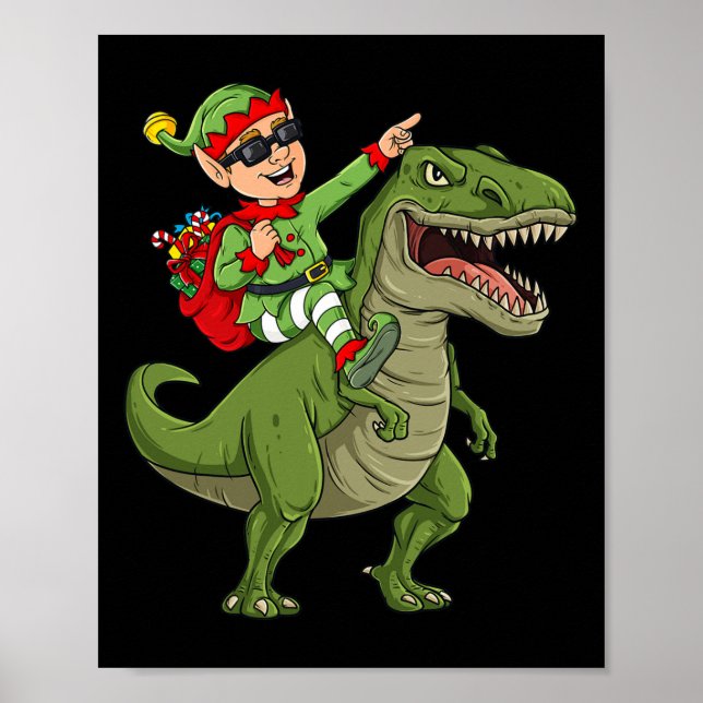 Poster Elf de Natal Andando Dinossauro T Rex Boys Diverti (Frente)