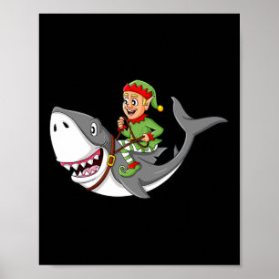 Poster Elf Riding Shark Christmas Boys Raparigas Kids Xma