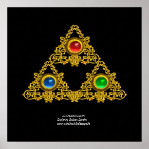 POSTER ELFIC TALISMAN/TRIÂNGULO DOURADO COM GEMSTONAS
