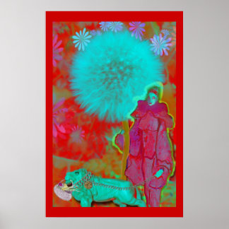 Póster elfo de dandelion com leão