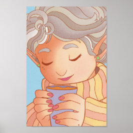 Poster Elfo Desfrutando de uma xícara de Café
