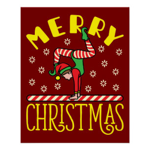 Póster Elfo do ginásio no Natal da ginástica Beam