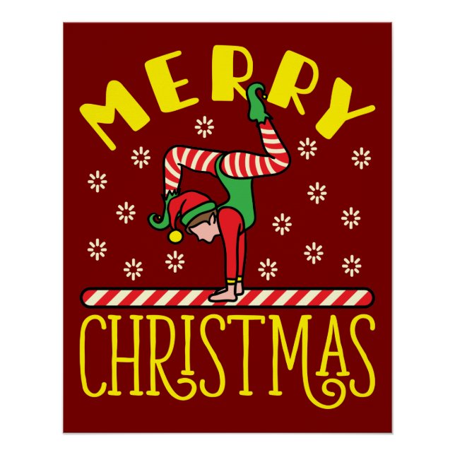 Póster Elfo do ginásio no Natal da ginástica Beam (Frente)