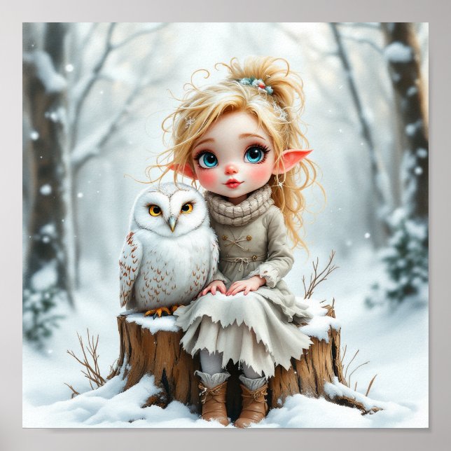 Poster Elfo e Coruja da Neve  (Frente)