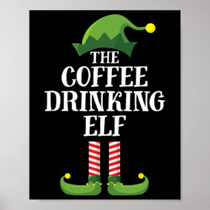 Poster Elfo que Bebe Café Grupo Familiar Combinando Natal