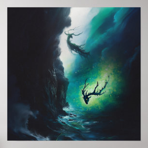 Poster Elk Antlers Magical Witchy AI Art Matte Value