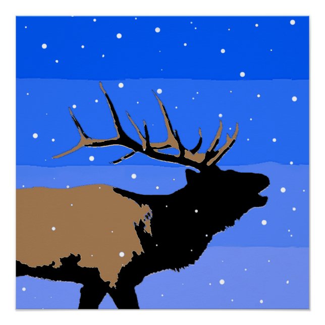 Póster Elk Bugling no inverno - Arte original sobre a vid (Frente)