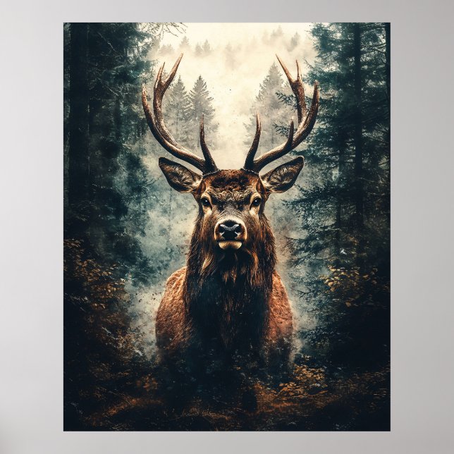 Poster Elk Dramático na floresta (Frente)