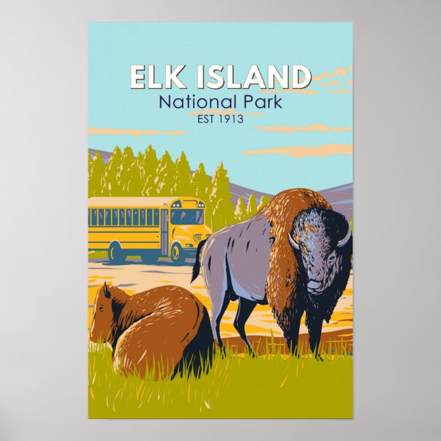 Poster Elk Island National Park Canada Bison Vintage (Frente)