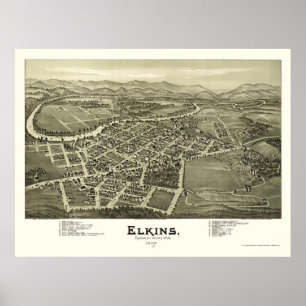 Póster Elkins, mapa panorâmico de WV - 1897