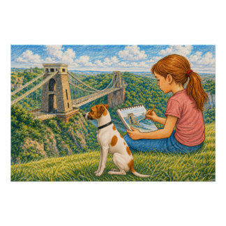 Póster Ella e Bella Esboçam a Ponte de Suspensão de Clift
