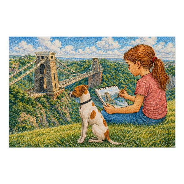 Póster Ella e Bella Esboçam a Ponte de Suspensão de Clift (Frente)