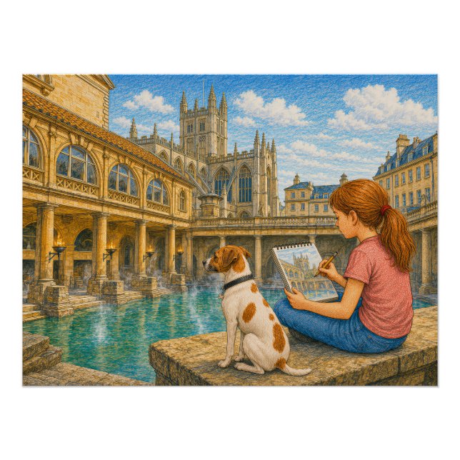 Póster Ella e Bella visitam as Termas Romanas em Bath (Frente)
