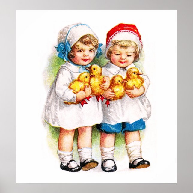 Poster Ellen H. Clapsaddle: Crianças com Ducklings (Frente)