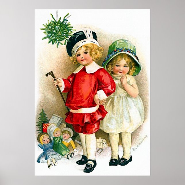 Póster Ellen H. Clapsaddle: Garota e Garota com Brinquedo (Frente)