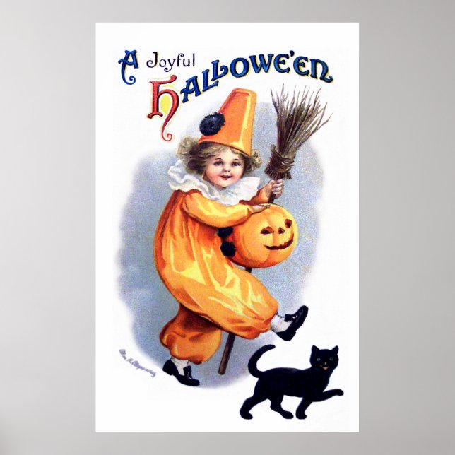 Póster Ellen H. Clapsaddle: Halloween Harlequin com Cat (Frente)