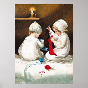 Poster Ellen H. Clapsaddle: Meninas que costuram meias