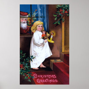 Póster Ellen H. Clapsaddle: Papai noel que olha através