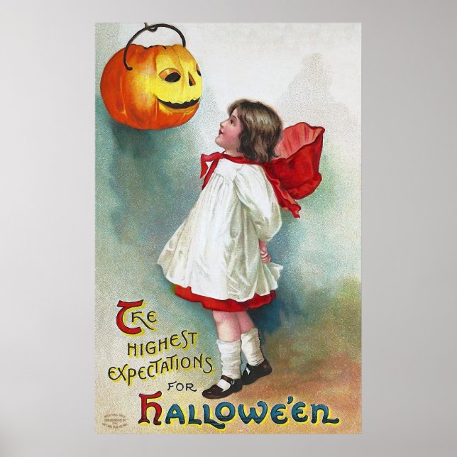 Póster Ellen H. Clapsaddle: Rapariga com Jack O'Lantern (Frente)