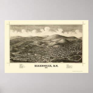 Póster Ellenville, mapa panorâmico de NY - 1887
