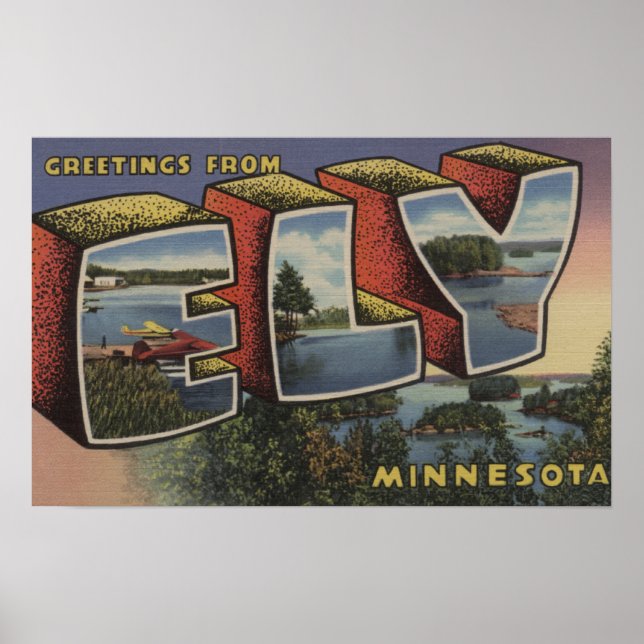 Póster Ely, MinnesotaLarge - Letra ScenesEly, MN (Frente)