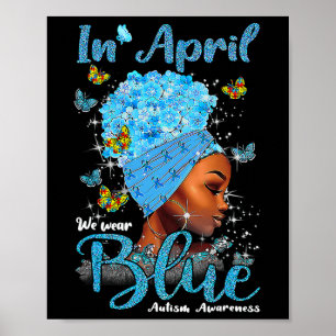 Poster Em Abril Usamos Azul Consciência do Autismo Afro P