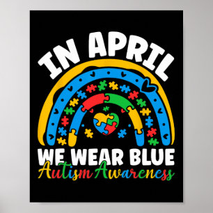 Poster Em abril usamos azul Mês de conscientização do aut