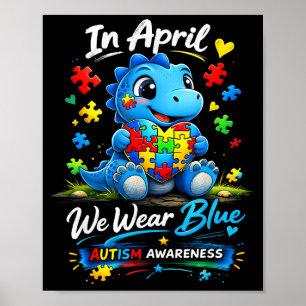 Poster Em abril usamos o dinossauro azul de conscientizaç