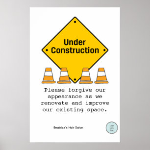 Poster Em Construção com Renovação Personalizada Cones