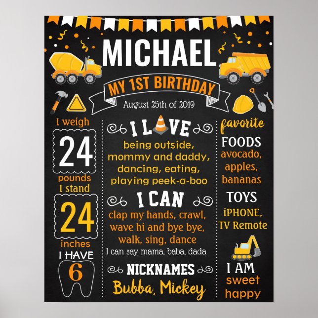 Poster Em Construção de Carros de Aniversário (Frente)