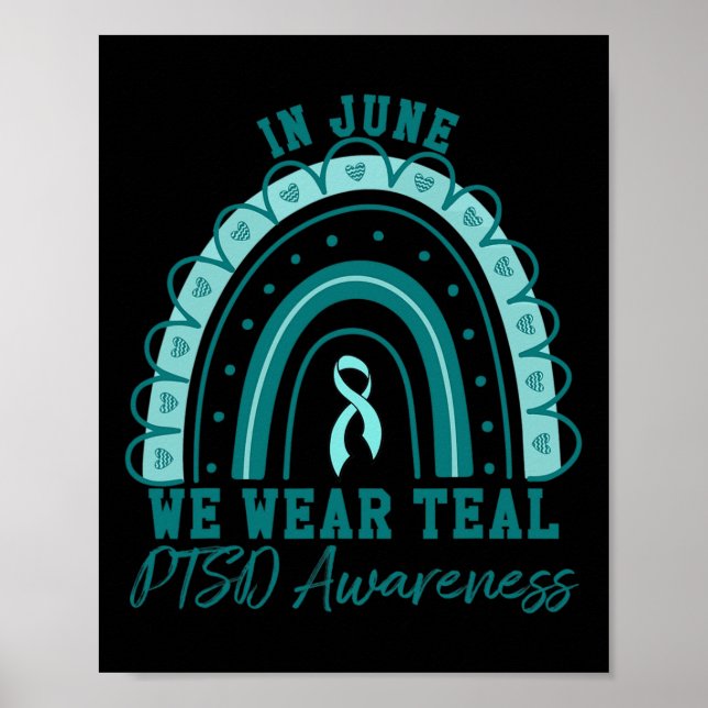 Poster Em junho Vestimos Teal Ribbon Rainbow Warrior Ptsd (Frente)