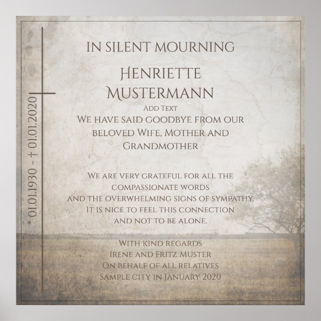 Poster Em luto silencioso - árvore na colheita de prados (Frente)