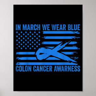 Poster Em março usamos azul conscientização sobre câncer 