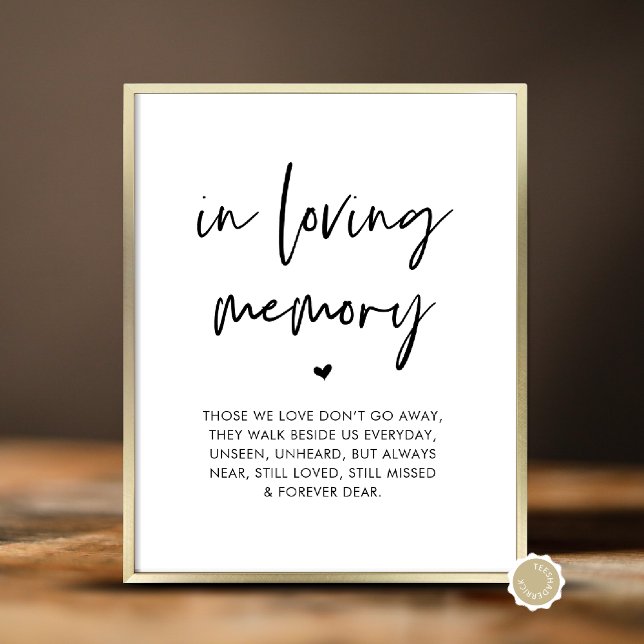 Poster Em Memória Adorável, Mesa Memorial De Casamento (In Loving Memory, Wedding Memorial Table Sign, Unseen, Unheard, Forever Dear, Digital Download)