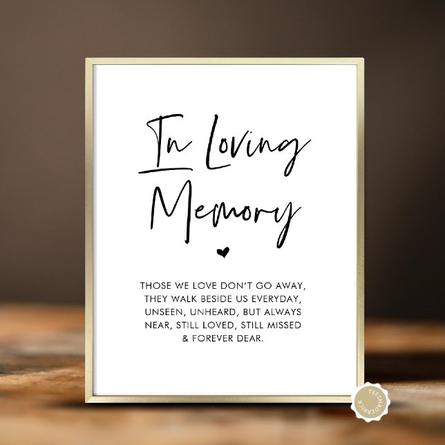 Poster Em Memória Adorável, Mesa Memorial De Casamento (In Loving Memory, Wedding Memorial Table Sign, Unseen, Unheard, Forever Dear, Digital Download)