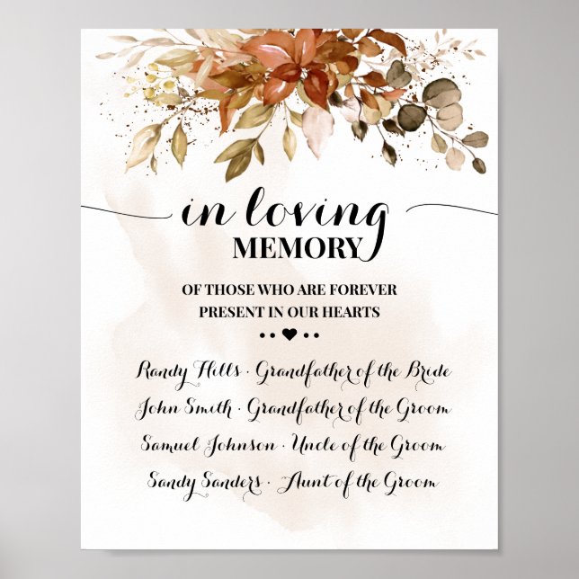 Poster Em memória carinhosa Lembrança Outono Casamento de (Frente)