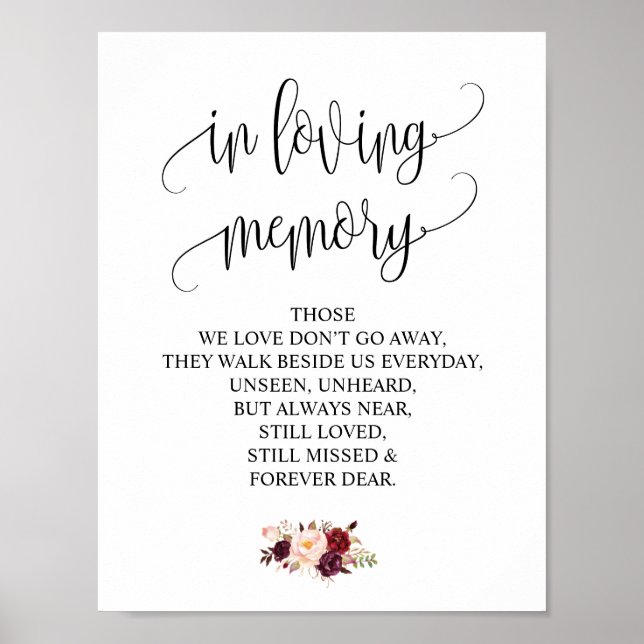 Póster Em memória Sinal de Mesa de Memória de Casamento v (Frente)